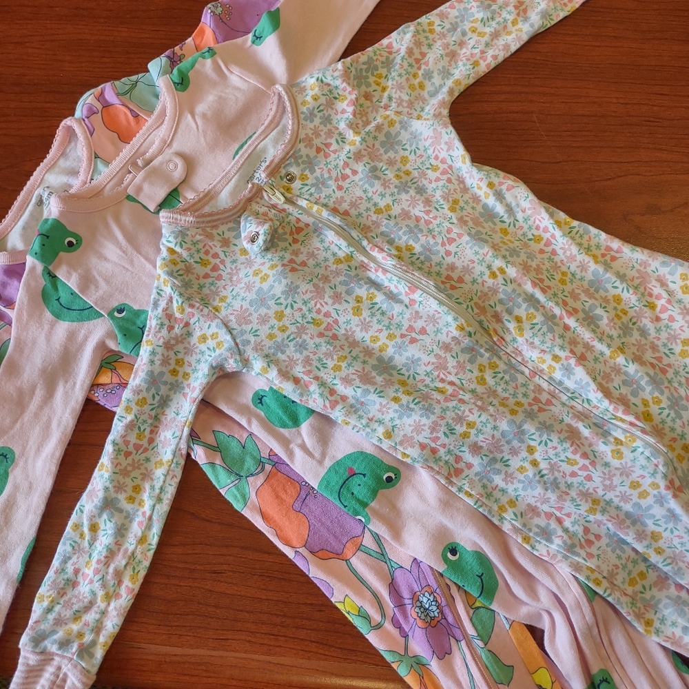 4 pack pajamas, 3 long sleeved toddler footed and one short sleeve/shorts 24M